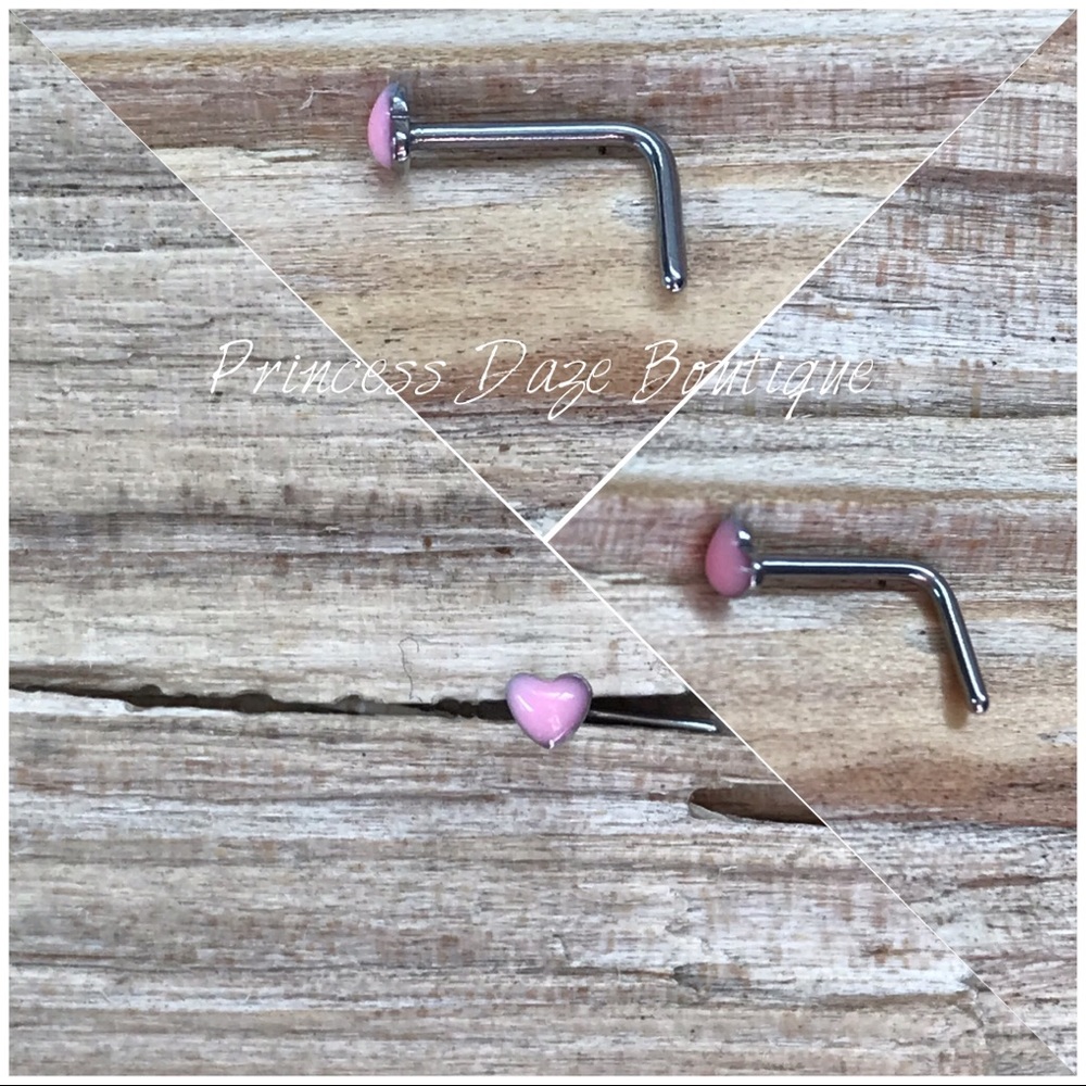 Pink‎ Glow In The Dark Heart L Shape Nose Ring